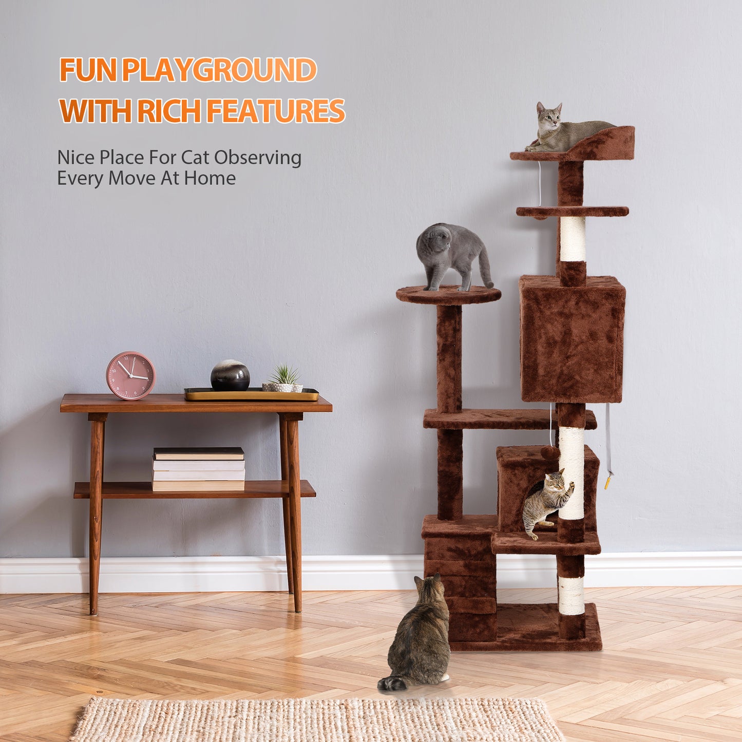 55-Inch Multi-Level Cat Tree Tower Activity Center with Condo - Available in 6 Colors