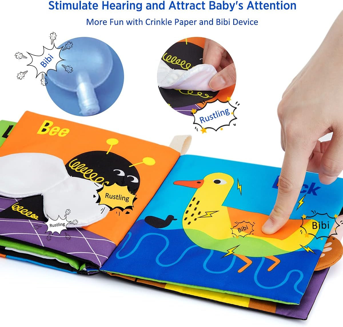 High Contrast Black & White Touch & Feel Crinkle Cloth Books for Infants and Toddlers - Early Educational Stimulation Toys for Boys and Girls, Featuring Animal Themes