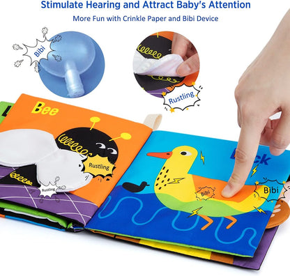 High Contrast Black & White Touch & Feel Crinkle Cloth Books for Infants and Toddlers - Early Educational Stimulation Toys for Boys and Girls, Featuring Animal Themes