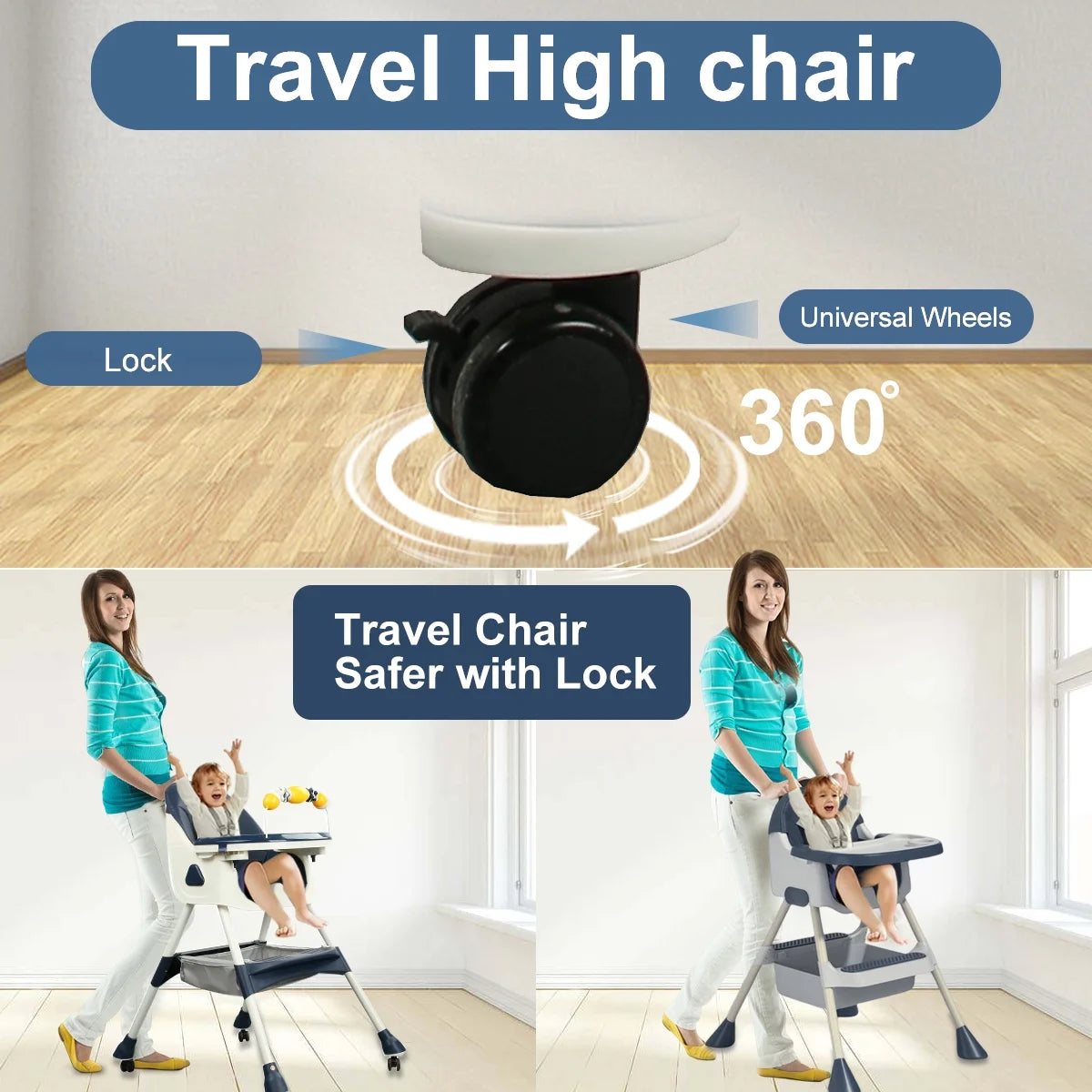 Adjustable 4-in-1 Baby Highchair and Convertible Toddler Dining Chair with 5-Point Safety Harness and Removable Dinner Plate, Blue