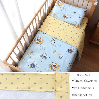 3-Piece Cotton Baby Crib Bedding Set for Boys and Girls, Includes Pillowcase, Sheet, and Duvet Cover, Ideal for Children's Room Decoration
