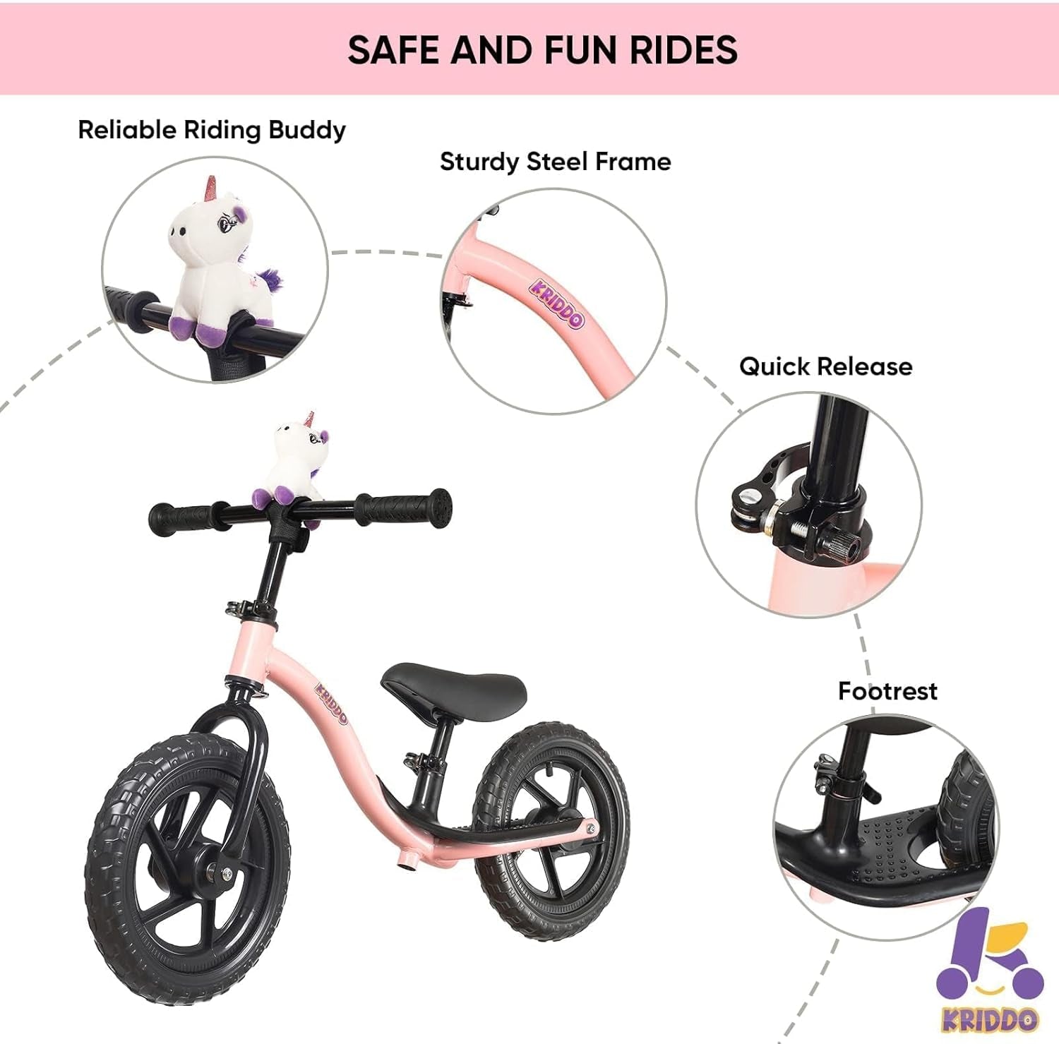 Toddler Balance Bike for Ages 2 to 5, Interactive Push Bicycle for Early Learning with Steady Balancing, Ideal Gift for Boys and Girls, Pink