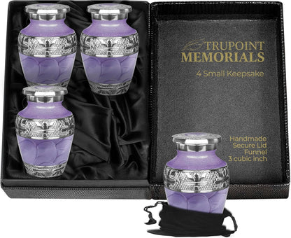 Small Urns for Human Ashes Keepsake, Decorative Mini Cremation Urn for Adult Men & Women, Set of 4, Purple with Silver Lining