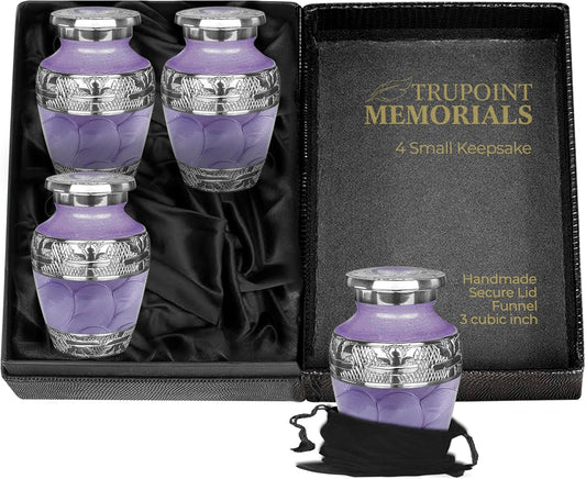 Small Urns for Human Ashes Keepsake, Decorative Mini Cremation Urn for Adult Men & Women, Set of 4, Purple with Silver Lining