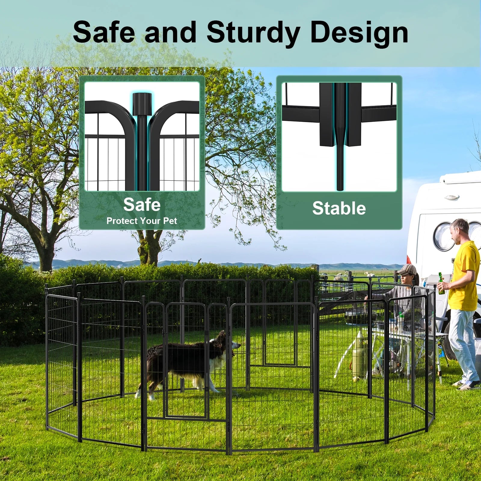 45″ Tall 16 Panels Heavy Duty Metal Dog Playpen for Exercise Outdoor Indoor Fence, Black