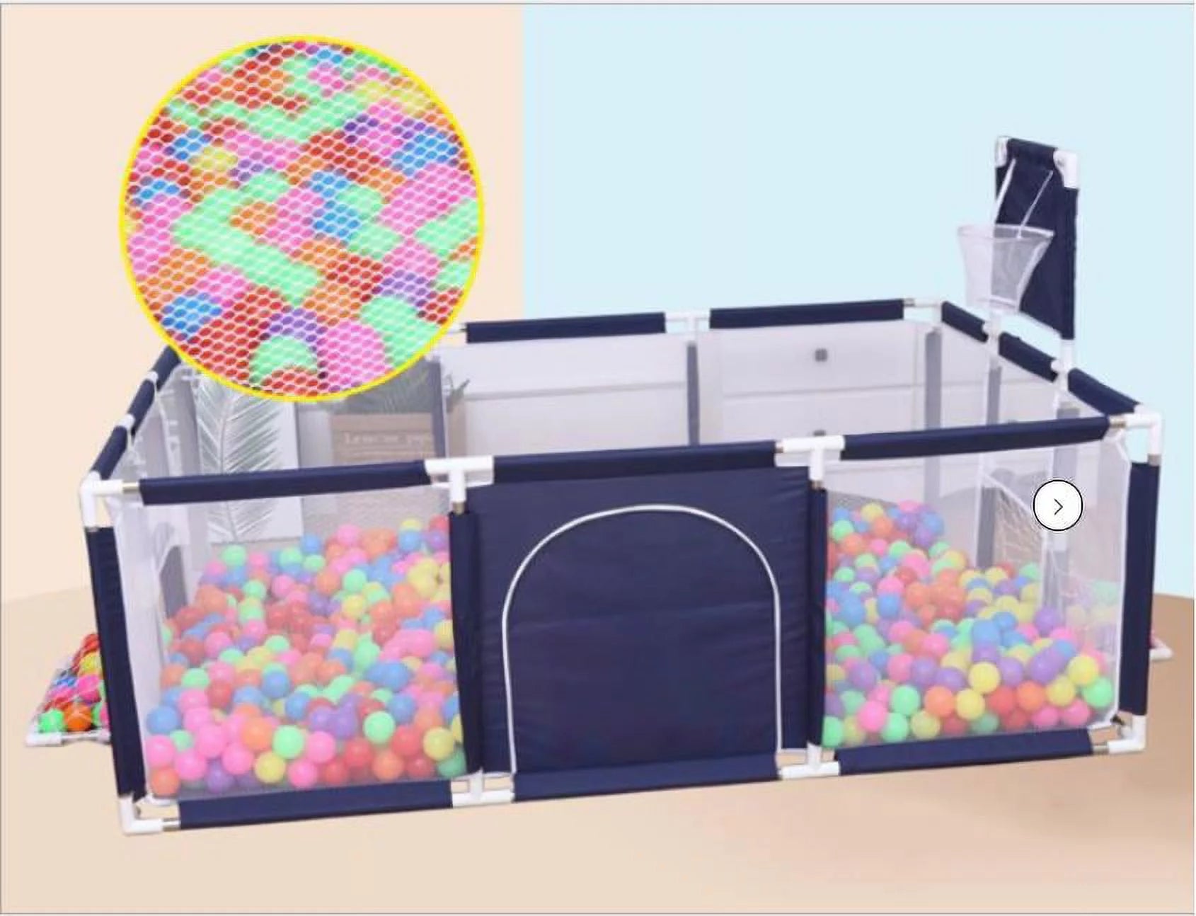 91-Inch Premium Playpen with Basketball Hoop - Versatile Folding Mesh Playard for Infants and Children, Suitable for Indoor and Outdoor Use