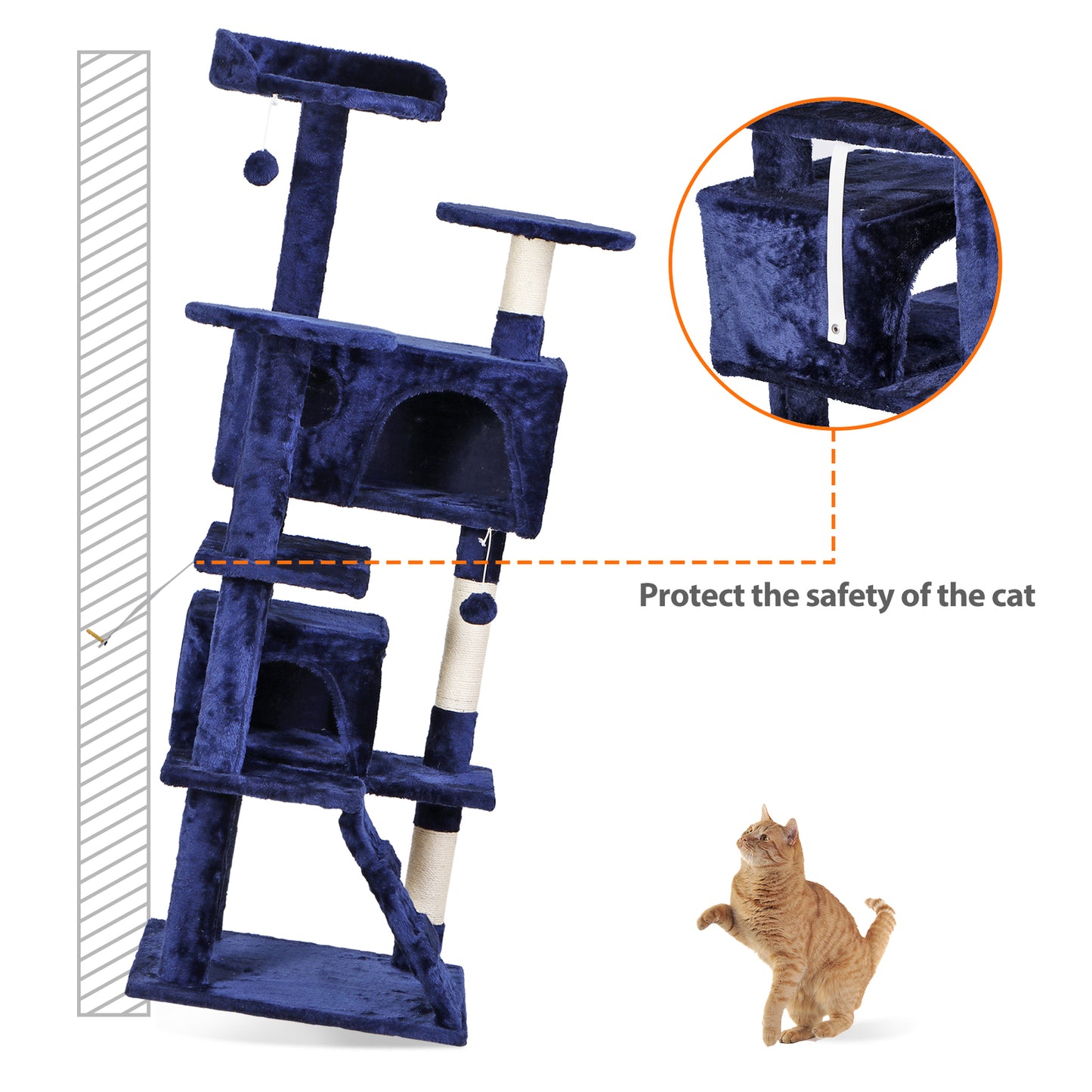 55-Inch Multi-Level Cat Tree Tower Activity Center with Condo - Available in 6 Colors