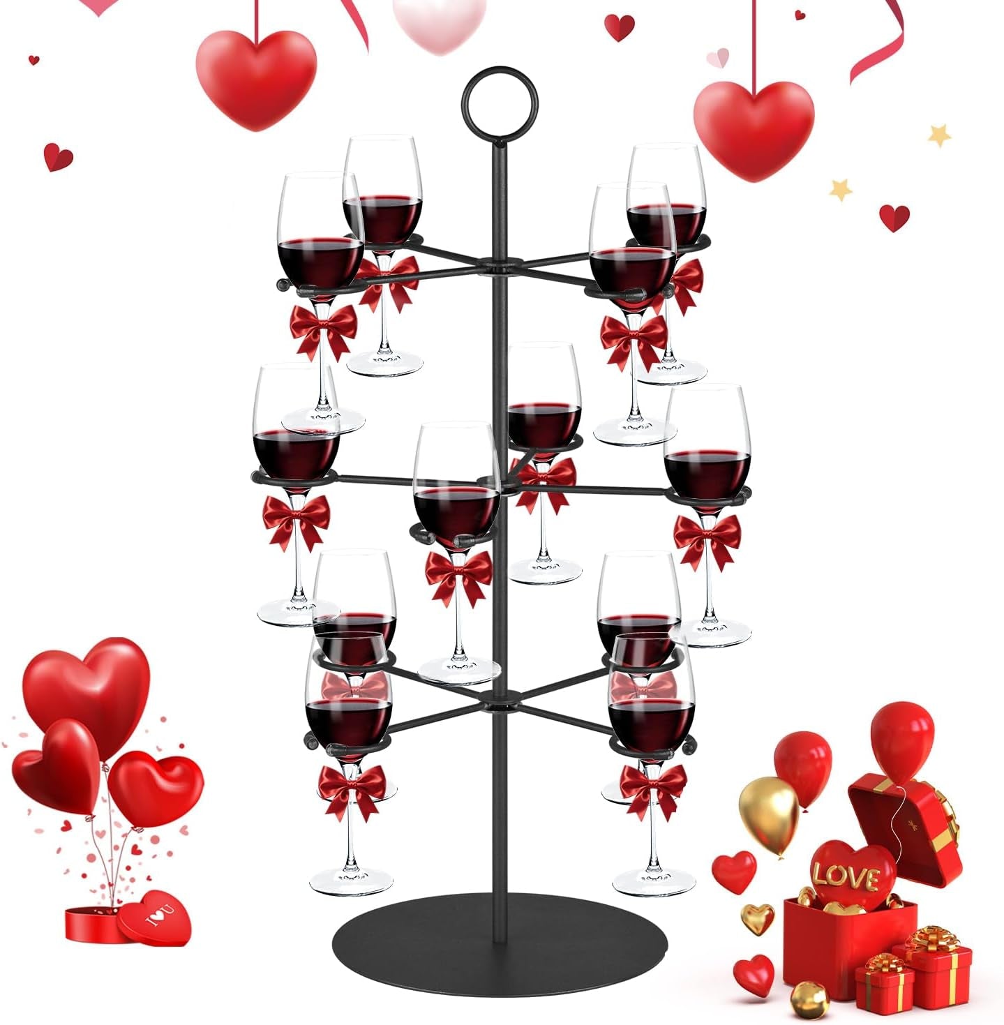 Elegant 3-Tier Cocktail Tree Stand for Events - 12 Holder Drink Tower for Wine Glasses, Champagne, and Martinis - Ideal for Mimosa Bars, Bridal Showers, and Brunch Parties