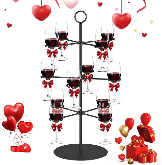 Elegant 3-Tier Cocktail Tree Stand for Events - 12 Holder Drink Tower for Wine Glasses, Champagne, and Martinis - Ideal for Mimosa Bars, Bridal Showers, and Brunch Parties