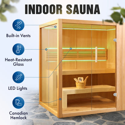 Canadian Hemlock Indoor Wet-Dry Sauna for 4-6 Persons with 4.5 kW UL Certified Heater