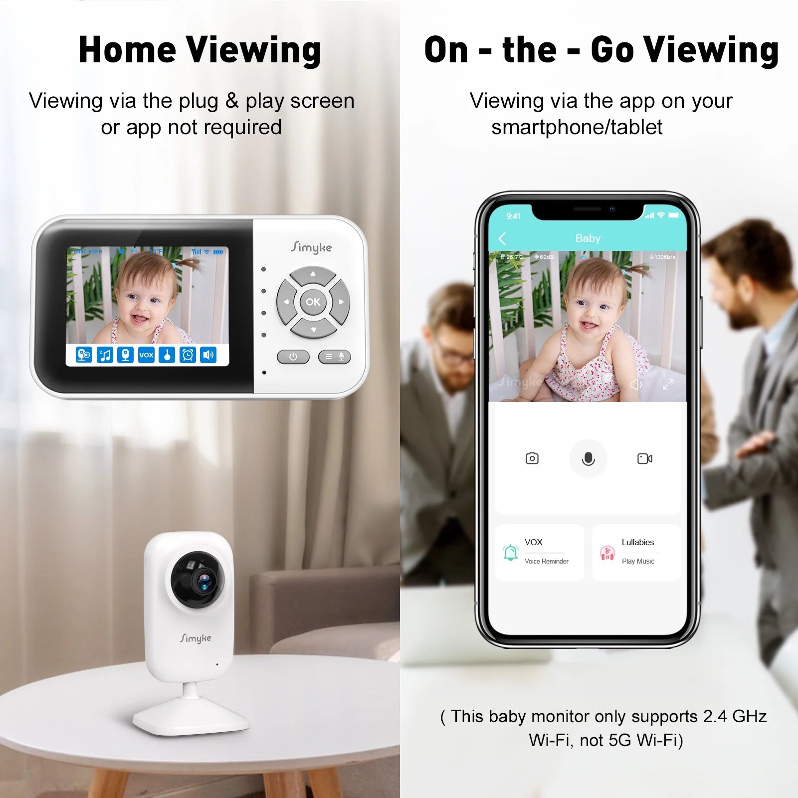 Dual Camera Video Baby Monitor with 2.8" LCD Display, Wireless Connectivity, Night Vision, Two-Way Audio, App Integration, 1200 Ft Range, Feeding Timer, Temperature Sensor, and Portable Design for Home Use