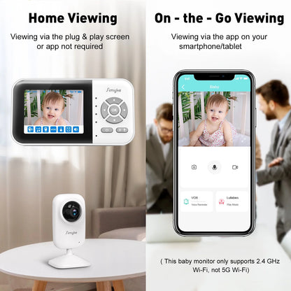 Dual Camera Video Baby Monitor with 2.8" LCD Display, Wireless Connectivity, Night Vision, Two-Way Audio, App Integration, 1200 Ft Range, Feeding Timer, Temperature Sensor, and Portable Design for Home Use