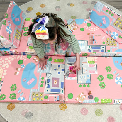 Children's Play Couch and Doll House Set for Toddlers and Young Siblings