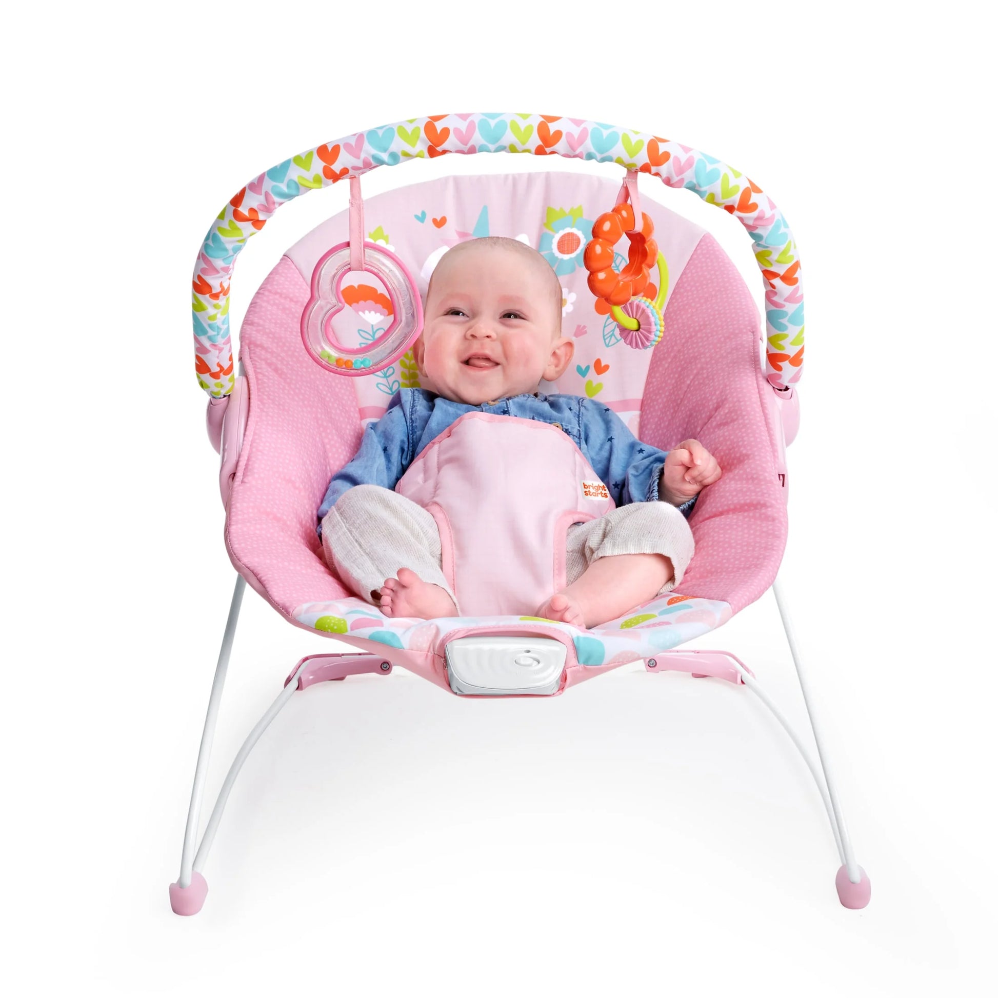 Infant Vibrating Bouncer Featuring Fantasy Unicorn Design and Toy Accessories