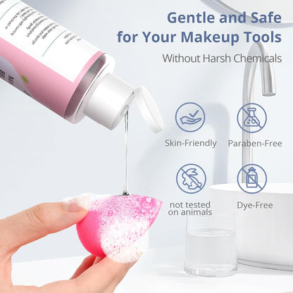 Makeup Cleaning Tool Kit - Electric Makeup Brush Cleaner Machine and Makeup Brush Sponge Cleaner Solution Concentrate, Foldable Silicone Bowl