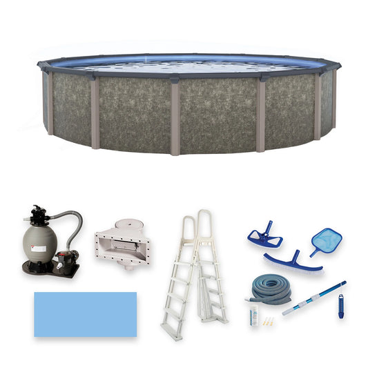 Riviera 27-Foot Round Metal Wall Swimming Pool Package with 54-Inch Depth and 8-Inch Top Rail