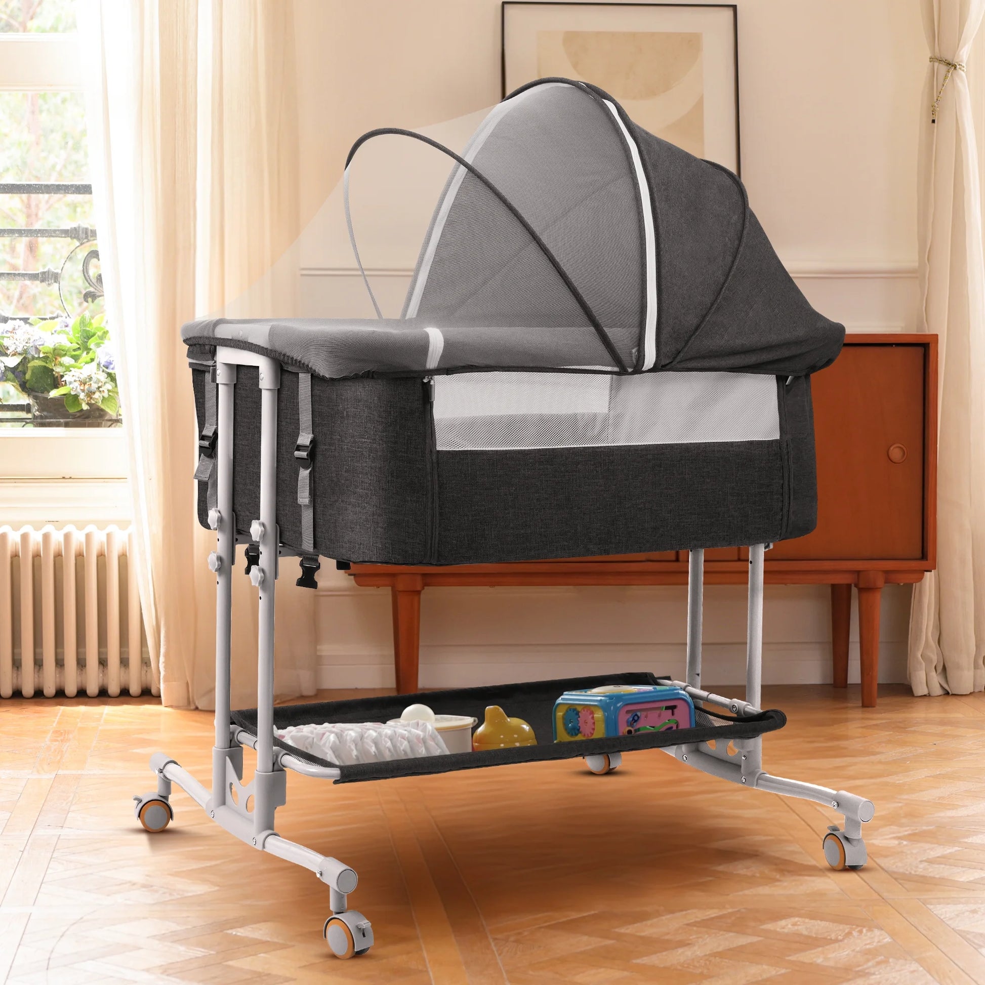 Bassinet Bedside Sleeper for Infants (0-5 Months) - Unisex Dark Gray