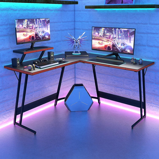 51.2" L-Shaped Gaming Desk with Carbon Fiber Surface, Black
