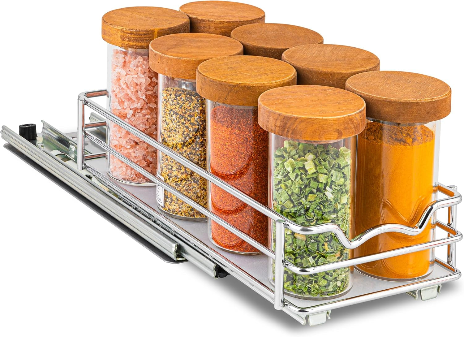 Pull Out Cabinet Organizer for Spices, Cans - Heavy Duty with Lifetime Limited Warranty- Pull Out Spice Rack- Cabinet Pull Out Shelf for Cans,Dishes, Etc, 4-1/2"W X 10-1/2"D X 2-3/4”H, Chrome