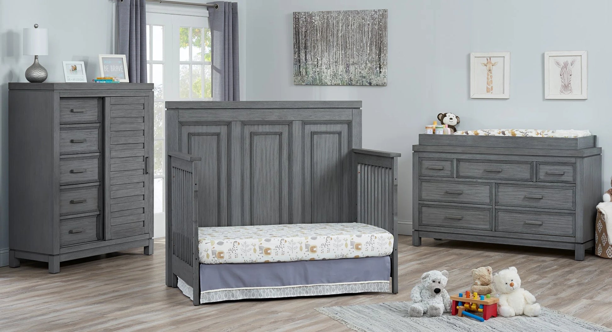 Manchester 4-in-1 Convertible Crib in Rustic Gray, GREENGUARD Gold Certified for Enhanced Safety and Quality