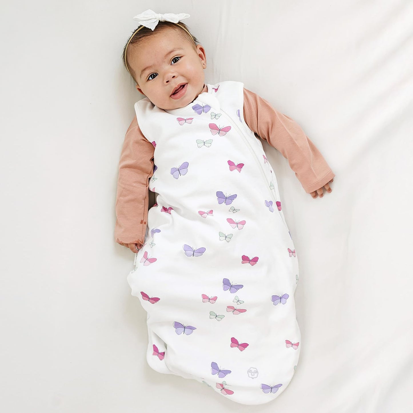 Merino Wool and Organic Cotton Baby Sleeping Bag - Classic 4-Season Sleep Sack with Two-Way Zipper for Ages 18-36 Months - Butterfly Design
