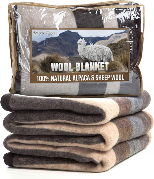 Natural Alpaca and Sheep Wool Twin Blanket – Heavyweight, Breathable, and Textured – 63 x 84 Inches, 4.2 lbs – Crafted in Peru