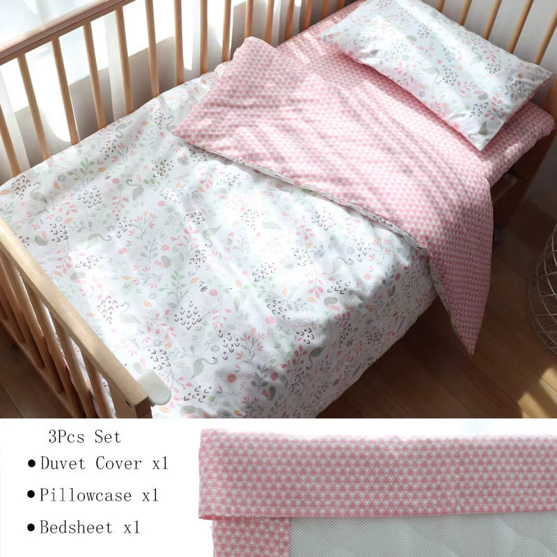 3-Piece Cotton Baby Crib Bedding Set for Boys and Girls, Includes Pillowcase, Sheet, and Duvet Cover, Ideal for Children's Room Decoration