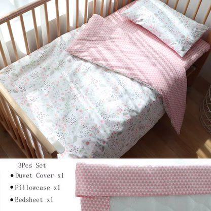 3-Piece Cotton Baby Crib Bedding Set for Boys and Girls, Includes Pillowcase, Sheet, and Duvet Cover, Ideal for Children's Room Decoration