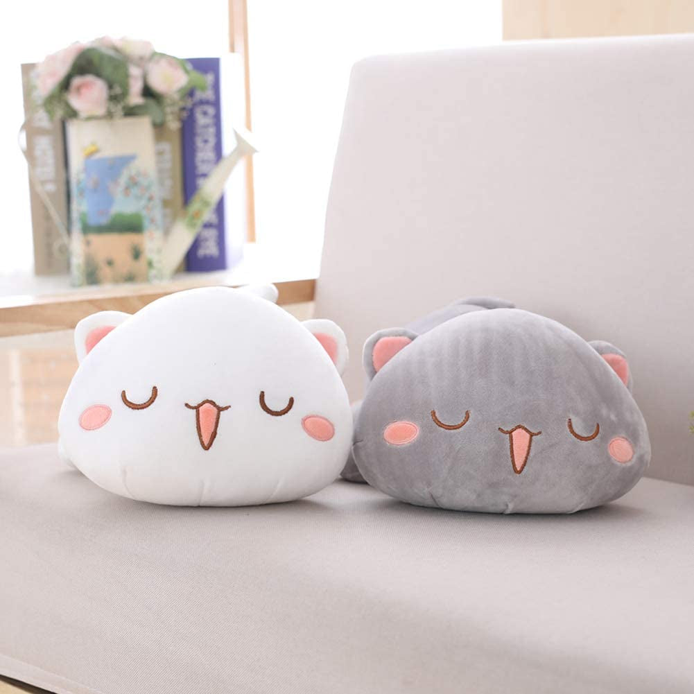 Soft Plush Cat Pillow Toy - 19.6" Kitten Stuffed Animal Gift for Kids (Grey with Round Eyes)