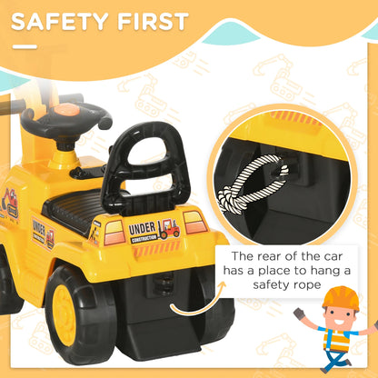 3-in-1 Ride-On Toy Excavator Digger, Scooter, and Pulling Cart for Pretend Play Construction Activities