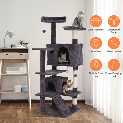 55-Inch Multi-Level Cat Tree Tower Activity Center with Condo - Available in 6 Colors