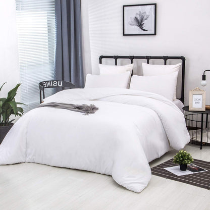 Queen Size 3-Piece White Comforter Set with Two Pillowcases - All-Season Soft Bedding Collection
