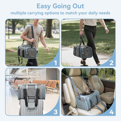 Expandable Small Cat Carriers Dog Carrier, Airline Approved Soft-Sided Portable Washable Pet Travel Carrier with Two Extension up to 9LB