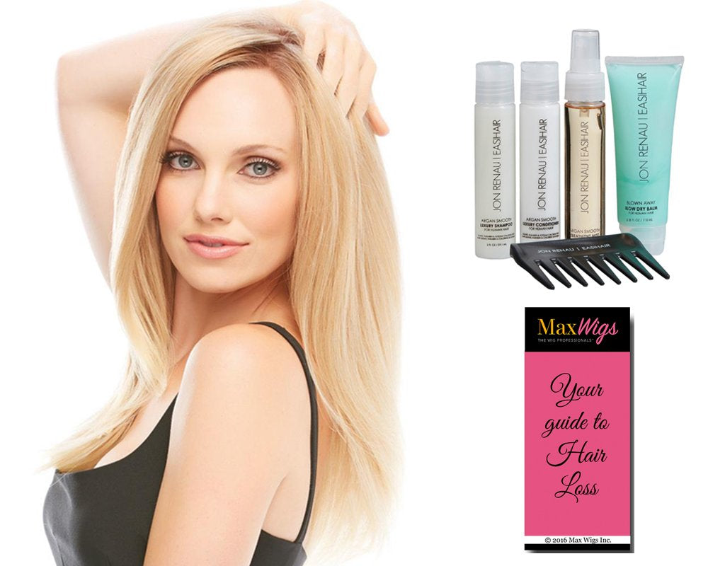 Blake Remy Human Hair Color 24BRH18 -  Wigs Women'S Long Monofilament Top Smart Lace Front Natural Hairline Bundle with Travel Kit, Maxwigs Hairloss Booklet