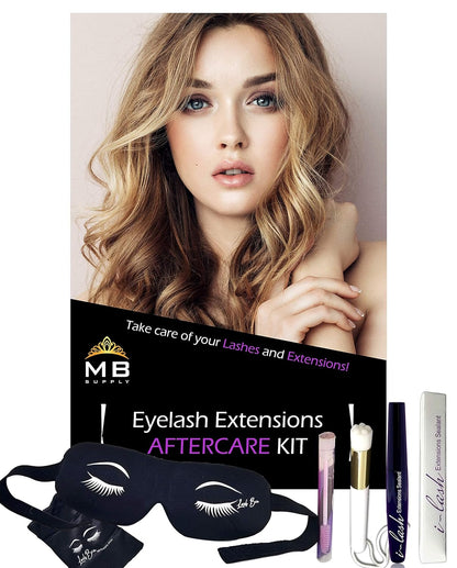 Eyelash Extensions Aftercare Kit with Sealant, Brush, Spoolie and 3D Deep Contour Sleep Mask! Protects Volume Lashes While Sleeping - PINK Lash Bra