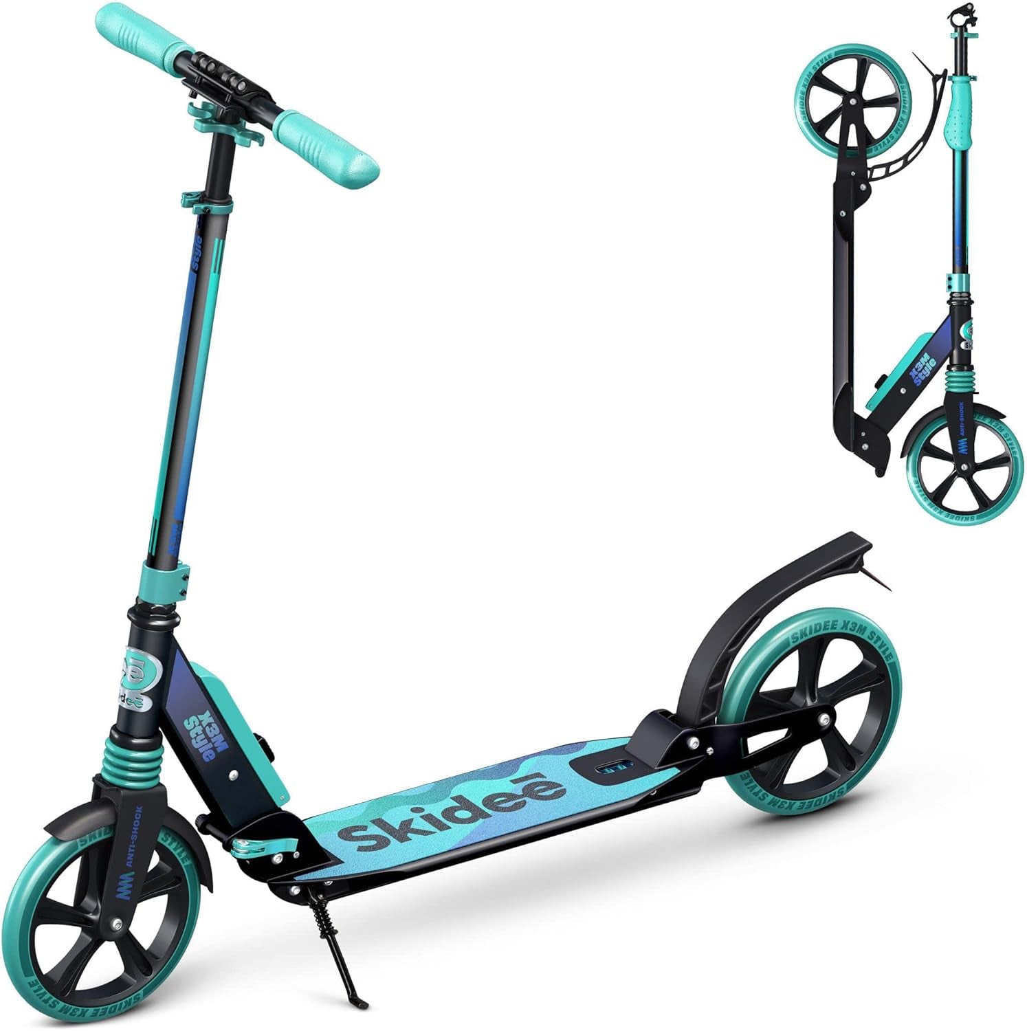 Adjustable Height Adult and Teen Scooter with Folding Design, Large Wheels, Lightweight Construction, Durable Anti-Shock Suspension, Supports up to 220 lbs