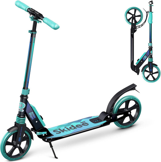 Adjustable Height Adult and Teen Scooter with Folding Design, Large Wheels, Lightweight Construction, Durable Anti-Shock Suspension, Supports up to 220 lbs
