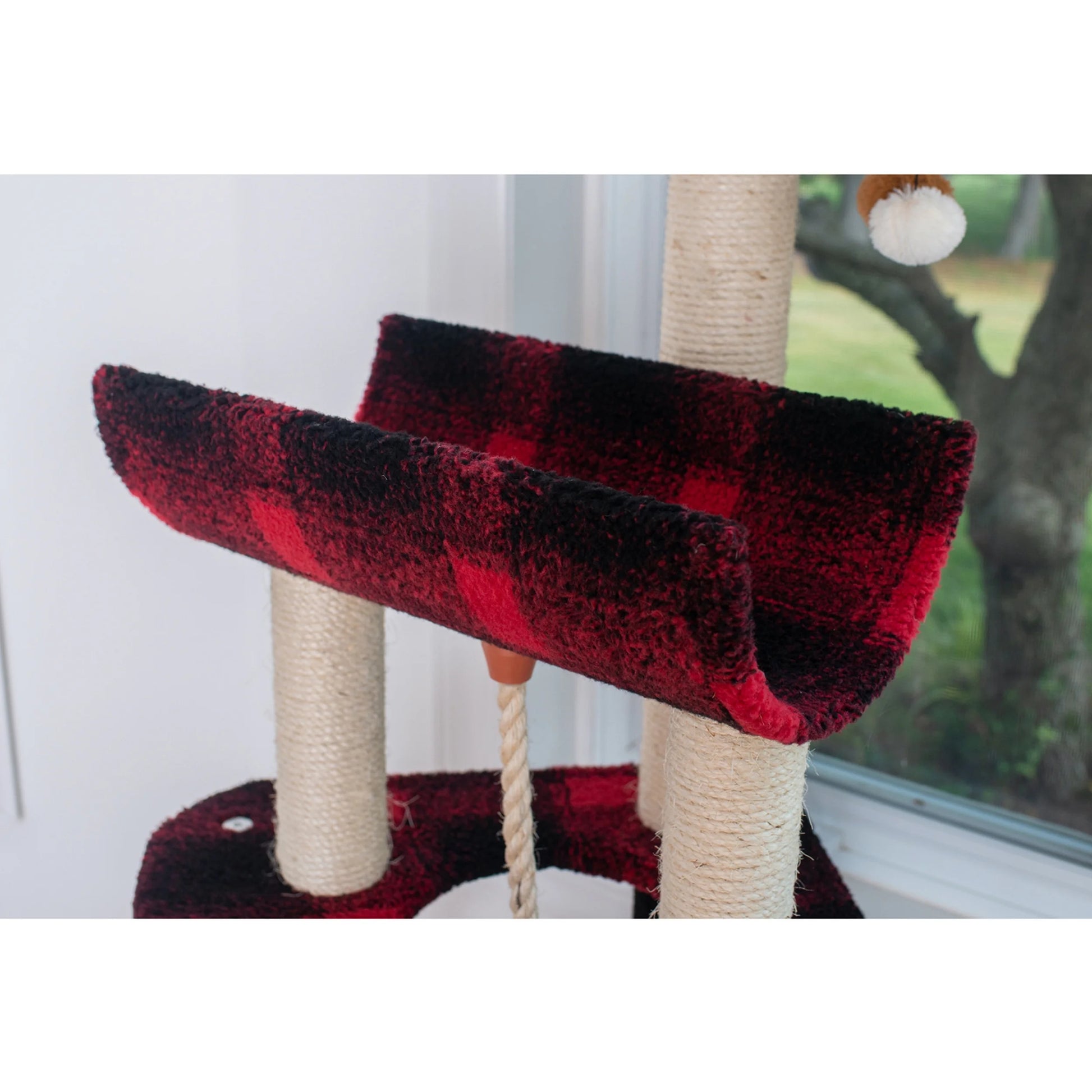 Real Wood Cat Tree Model B5806, Black & Red Tartan Plaid