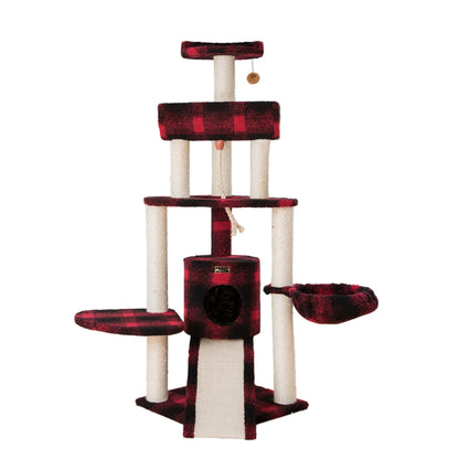 Real Wood Cat Tree Model B5806, Black & Red Tartan Plaid