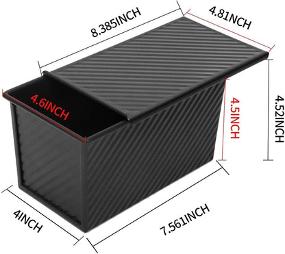 Pullman Loaf Pan with Lid, 1Lb Dough Capacity Non-Stick Rectangle Corrugated Bread Pan, Carbon Steel Bakeware Toast Mold with Cover for Baking Bread - Black