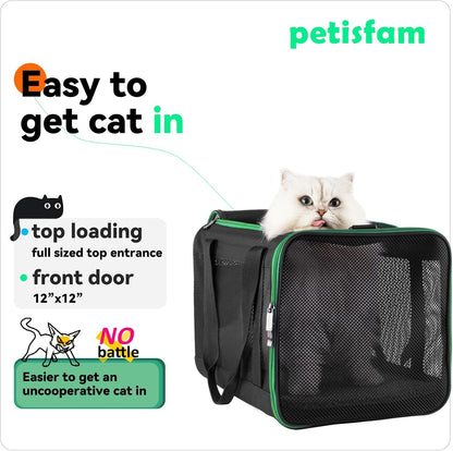 Quick-In Pet Carrier for Cats. 360° Airy Mesh Windows Let Fur-Kids See You & Breath Easy, Reduce Travel Anxiety. Rip-Stop Fabric & Lockable Zips Hug Securely. Washable Pad. Adjustable Shoulder Strap