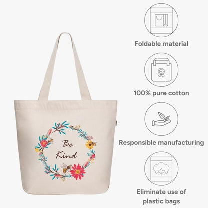 Elegant Large Canvas Tote Bag for Women with Zipper and Pocket - Ideal for Yoga, Work, and Beach Activities
