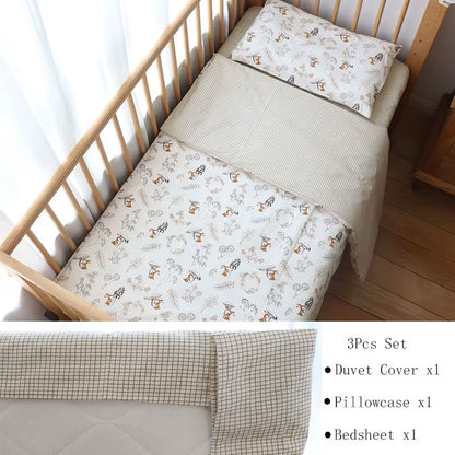 3-Piece Cotton Baby Crib Bedding Set for Boys and Girls, Includes Pillowcase, Sheet, and Duvet Cover, Ideal for Children's Room Decoration