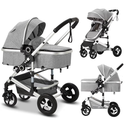 3-in-1 Convertible Baby Stroller with Spacious Seating, Adjustable Canopy, and Lightweight Design in Light Grey