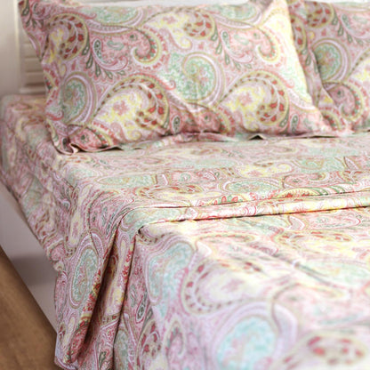 Luxury 4-Piece Pink Paisley Bed Sheet Set - 800 Thread Count 100% Egyptian Cotton with Deep Pockets for Queen Size Beds