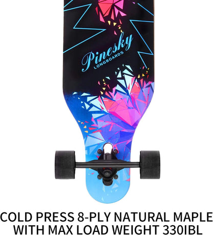 41-Inch Complete Longboard Skateboard - 8-Ply Natural Maple Cruiser for Cruising, Carving, Freestyle, and Downhill Riding with T-Tool