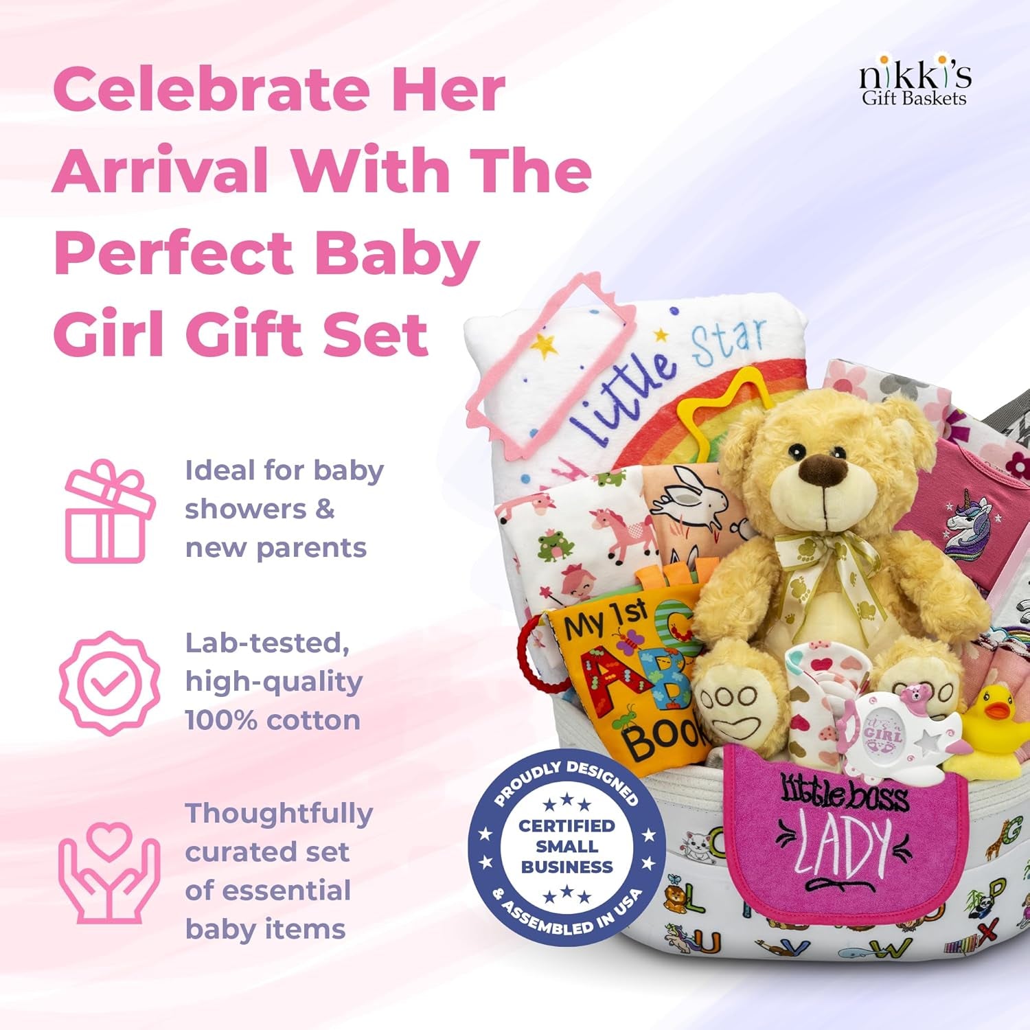 Deluxe 25-Piece Baby Girl Essentials Gift Set for Expecting Parents | Pink Newborn Hamper for Gender Reveal