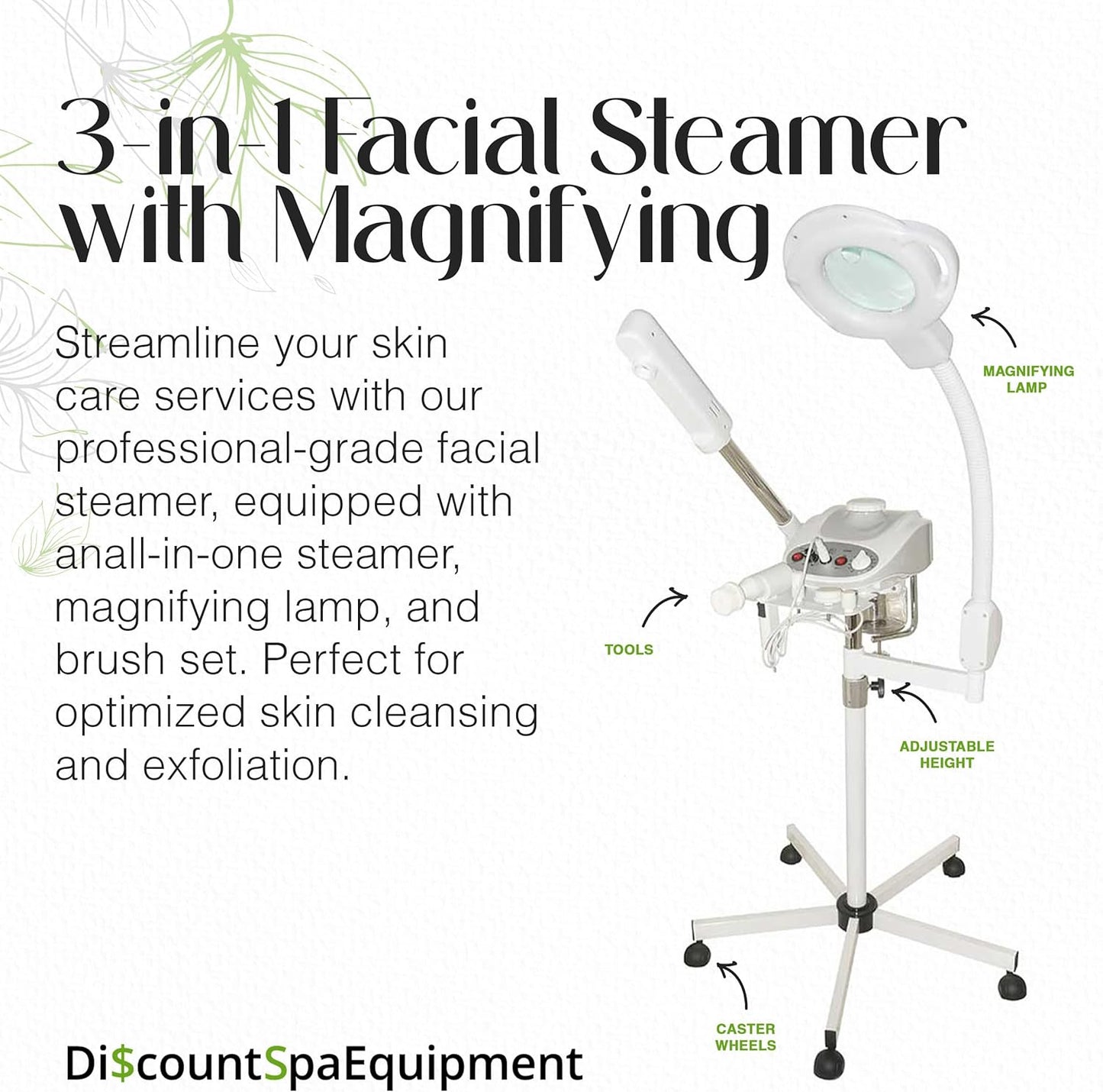 - 3-In-1 Ozone Facial Steamer, Facial Steamer for Esthetician with 5X Diopter Magnifying Lamp, 5-Piece Brush Set, Silent Timer & Aromatherapy, Facial Steamer Professional