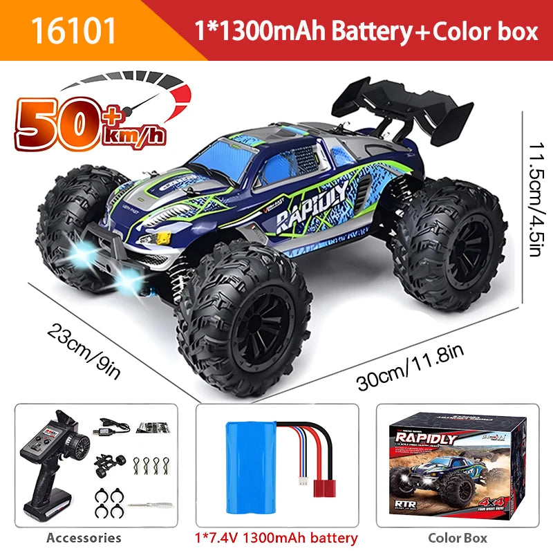 1:16 Scale 4WD RC Car with LED Remote Control - High-Speed Drift Monster Truck for Kids, 70KM/H or 50KM/H, Compatible with 144001 Toys