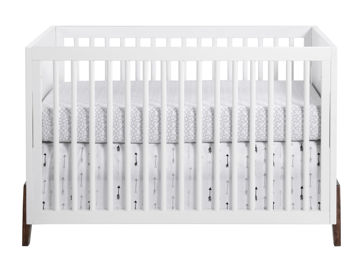 Mari Modern 3-in-1 Convertible Crib Island in White and Walnut Finish